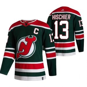 New Jersey Devils Trikot Nico Hischier 13 2022 Reverse Retro Grün Authentic